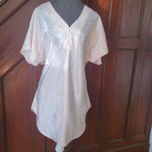 Vintage Best United Garment L/XL Light Pink Floral Satin Embossed Nightgown
